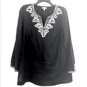 Madison Linen Embroidery Black Tunic Top